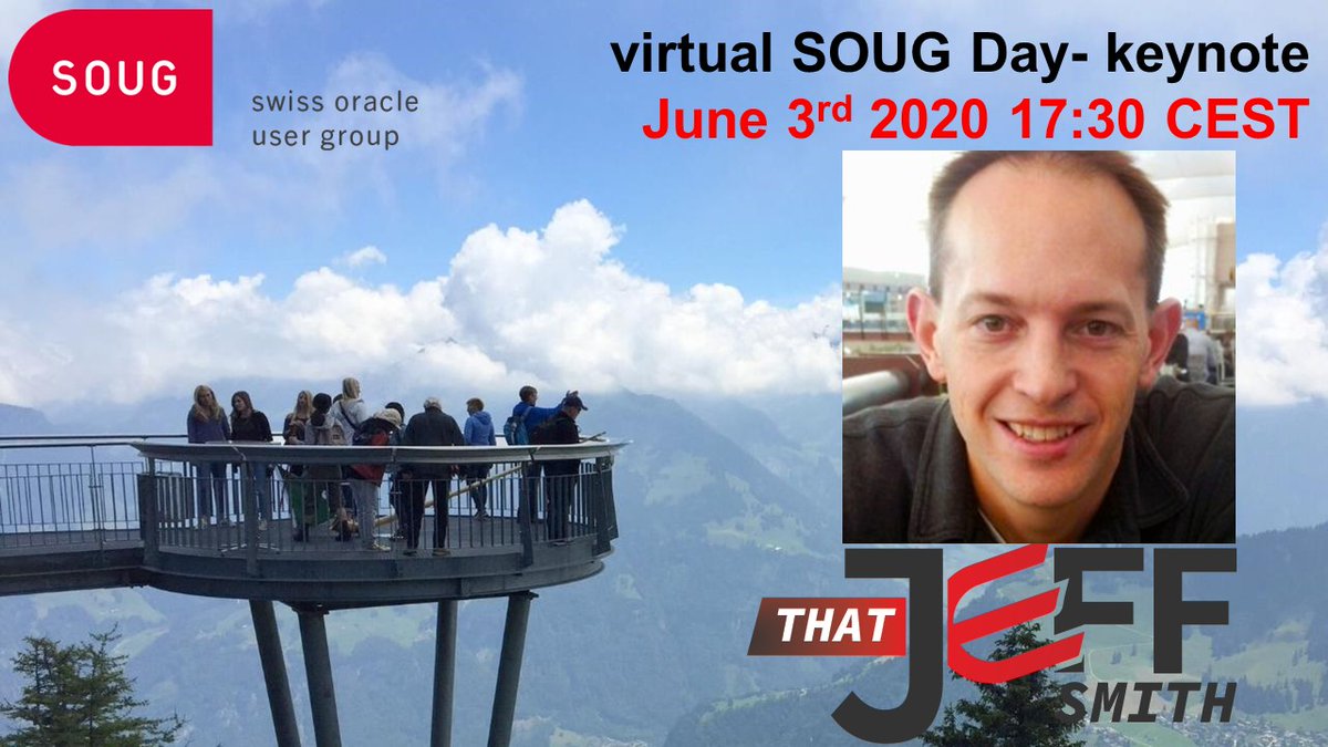 SOUG_CH's tweet photo. On 3rd June 2020 our 2nd Keynote.
This time from @thatjeffsmith
Keynote about #Liquidbase and #Oracle ๐ช๐
@Oracle_CH https://t.co/wUk1JGdkRo