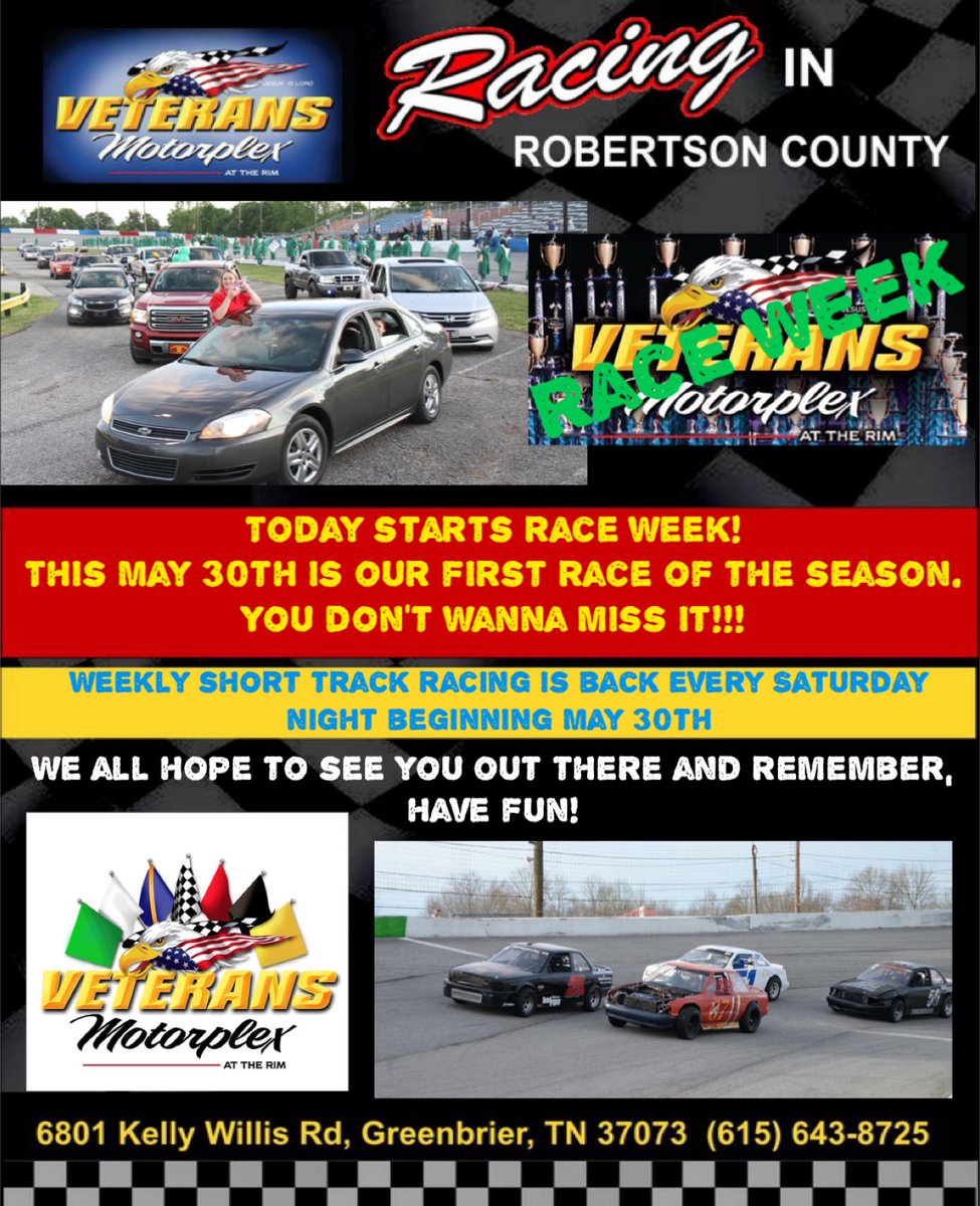 Today starts Race Week!!!

We’re proud to announce that starting this Saturday May 30th is our first race day of the season.

Make sure to share and let everyone know about this exciting news!

God is good.