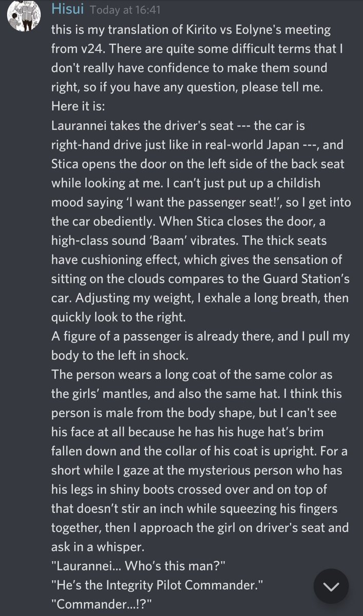 My translation of Kirito meeting Eolyne scene in SAO volume 24 (containing a lot of YujiKiri angst on Kirito& #39;s part) part 1/2I posted this on SAO Wikia Discord. I will open my twitter for everybody to RT as well, but since I& #39;m busy I can& #39;t answer most comments on weekdays.
