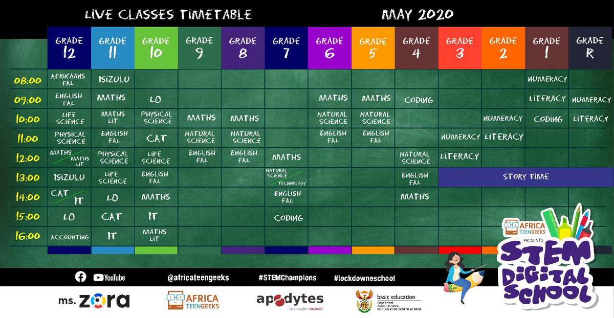 africateengeeks's tweet photo. From June we’ll offer all subjects from Grade R-12. #Coding will also be taught from grade R-9, #IT kicks in from grade 10-12. Still time to join our FREE #STEMDigitalSchool here 👉🏿https://t.co/GRsFU3ijOp OR catch up from over 1500 videos👉🏿https://t.co/8HfLEqqiTg #AfricaTeenGeeks https://t.co/QLwBptXBuH