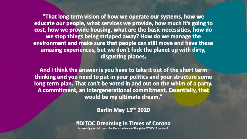 JChlopczyk's tweet photo. In the last week I continued the interviews for the investigation "Dreaming in Times of Corona" – exploring our perceptions, insights, learnings and dreams in these singular times. More on the website: https://t.co/YemduRmTdu https://t.co/GAOBme3qBd