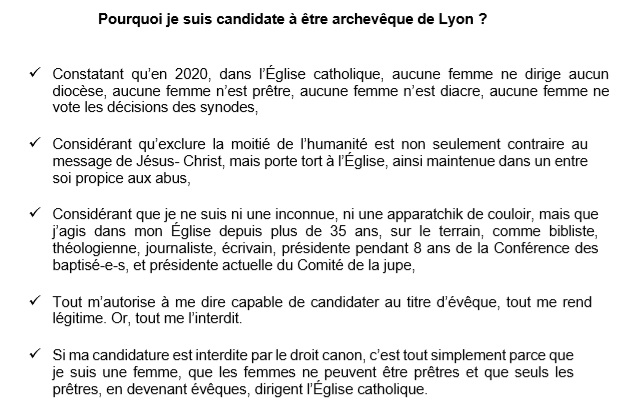 Pourquoi je suis candidate à être archevêque de Lyon.