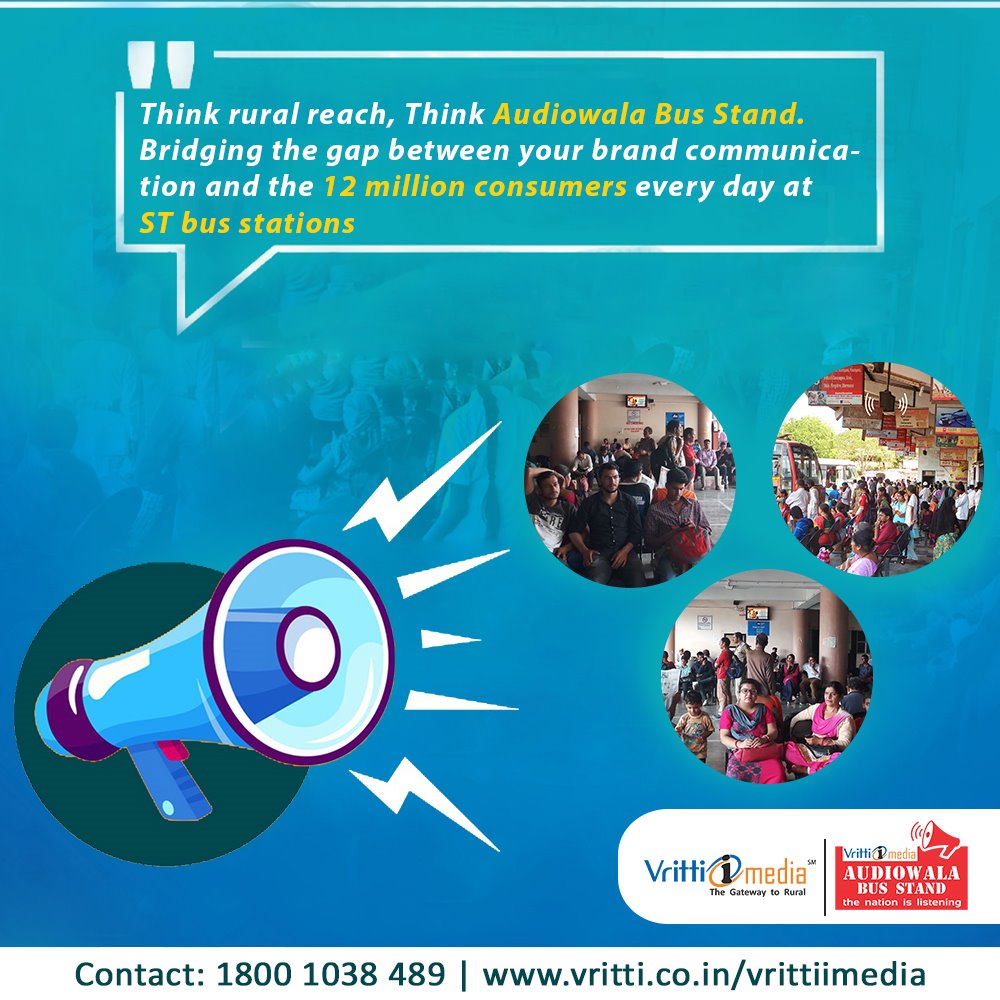 Vritti_iMedia's tweet photo. Audiowala Bus Stand lets brand voice reach a huge population of 12 million consumers per day.
https://t.co/41hE7GW55p
#VrittiiMedia #VastReach #AudiowalaBusStand #AudioAdvertisements #RuralMarketing #Outdooradvertising #Transitmedia https://t.co/UUDHjtnxIK