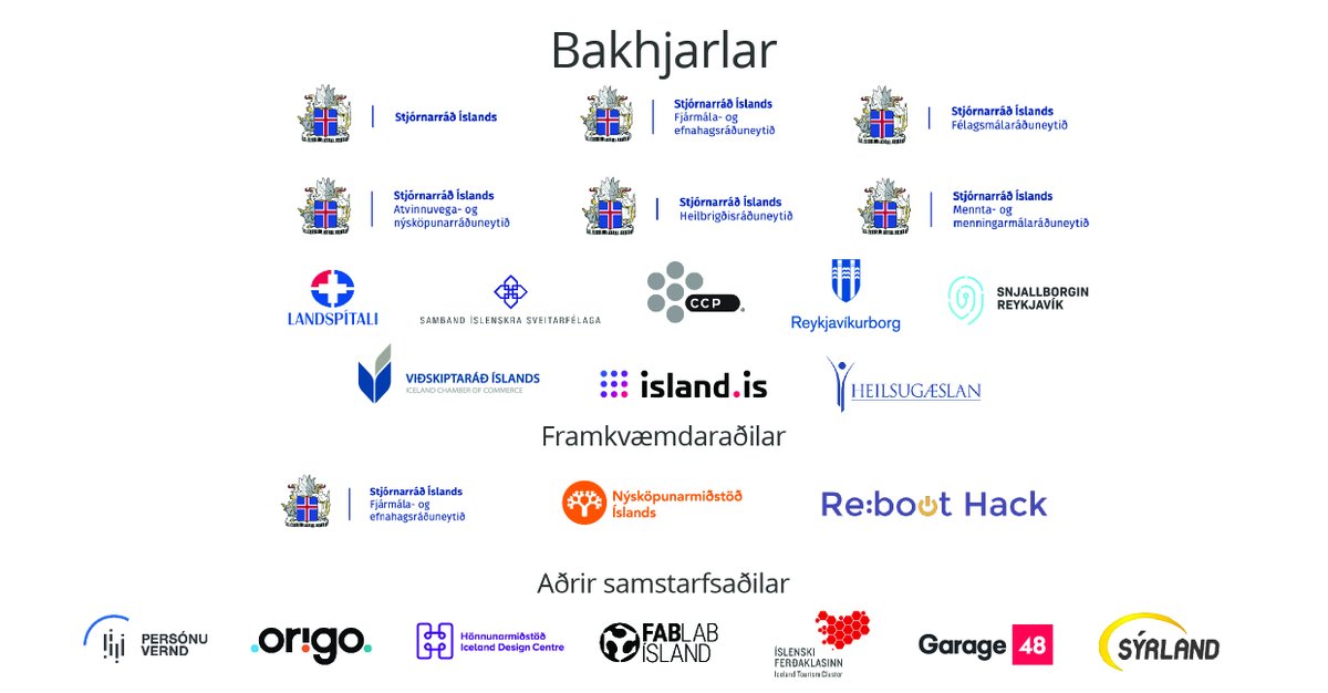 IsVsVirus's tweet photo. Bakhjarlar / Sponsors 
@snjallborginrvk @stjornarrad @CCPGames @vidskiptarad @reykjavik #sýrland #Fablab #personuvernd #Honnunarmiðstöð #atvinnuvegaognýsköpunarráðuneyti #félagsmálaráðuneyti #heilbriðgisráðuneyti #islandis #nyskopun #heilsugæslan #landspítali #Reboothack #Origo https://t.co/gElNJxJmUp