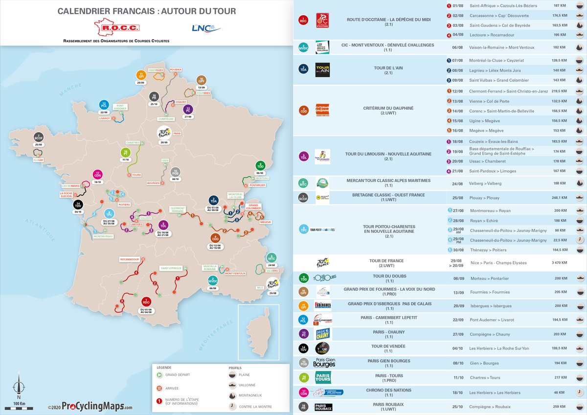 Auber93Cyclisme's tweet photo. 📅 Les compétitions Pro reprendront le 1er Août en France. Et il y en aura pour (presque) tout le monde ! Voici la carte des épreuves françaises, réalisée par la @LNC_CYCLISME et le ROCC.

On se voit où ? https://t.co/6Vk3pxpJ4k