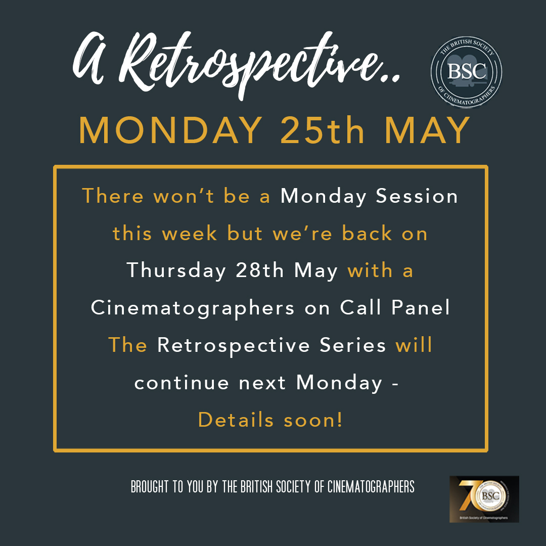 We won’t be broadcasting this evening: taking the Bank Holiday off! 
Back on Thursday 28th with Cinematographers on Call Ep9! #cineliveguide