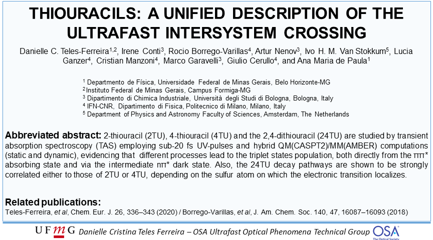 _danicristina's tweet photo. Want to know how a single atom substitution can modify the energy relaxation pathways of the canonical DNA/RNA nucleobases? Take a look at our poster at #OSAUltrafastTG #photonics #optics #UltrafastOptics #Spectroscopy  #AcademicTwitter https://t.co/ROgXmMQYyZ
