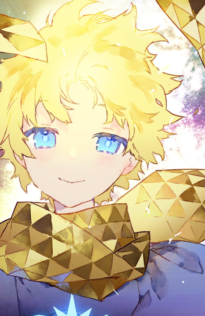 male focus 1boy blonde hair smile yellow scarf solo blue eyes  illustration images