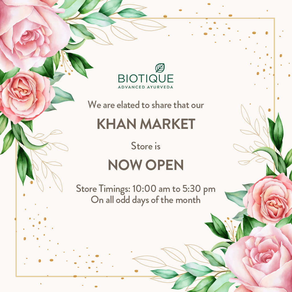 Biotique_World's tweet photo. We are thrilled to announce that our Khan Market Store, in Delhi, is now open. As per the government guidelines, the store shall remain open on all odd dates of the month from 10:00 am to 5:30 pm.

Looking forward to your next visit!

#Biotique #StoreReopen #AdavancedAyuveda https://t.co/ArEyZZvR8x