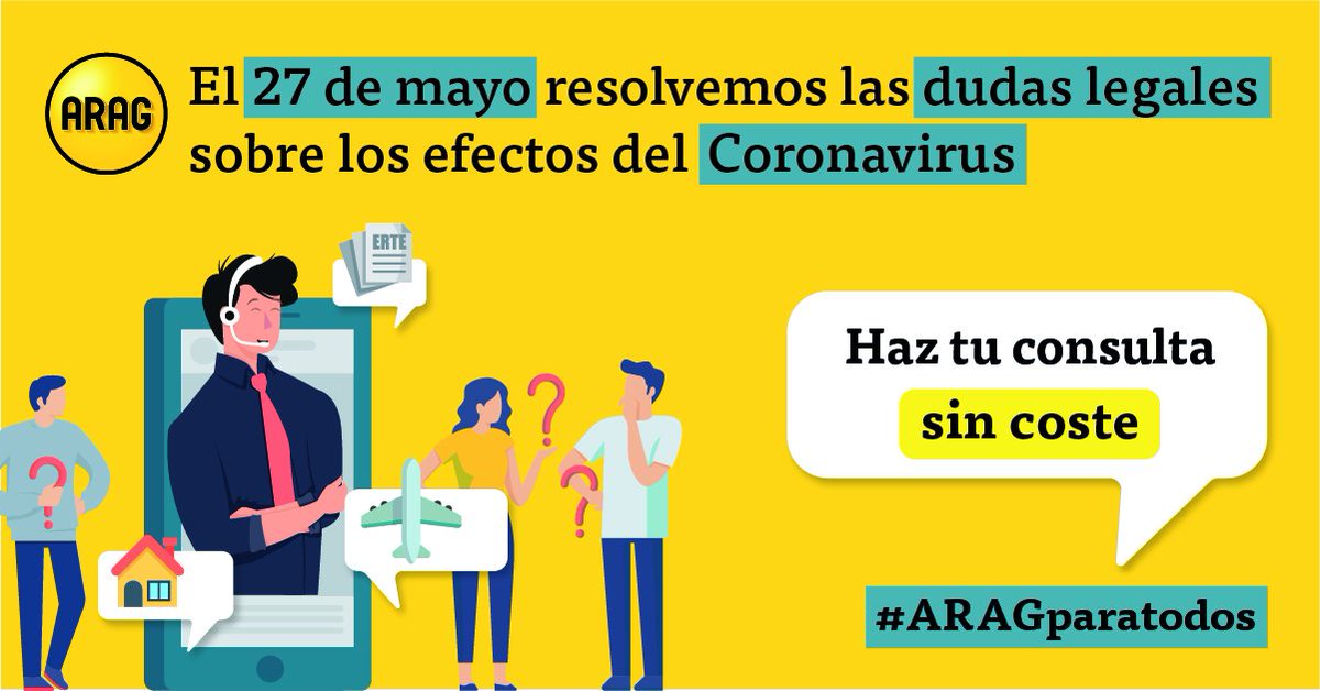 ARAG_Es's tweet photo. ¿Cómo afecta a tus reservas vacacionales? ¿En qué consiste un ERTE? ¿Puedes aplazar la declaración? En ARAG resolvemos todas tus dudas sobre los efectos del coronavirus. Manda tus preguntas a https://t.co/BVdsQJE0IR https://t.co/i9tcfrFtRh