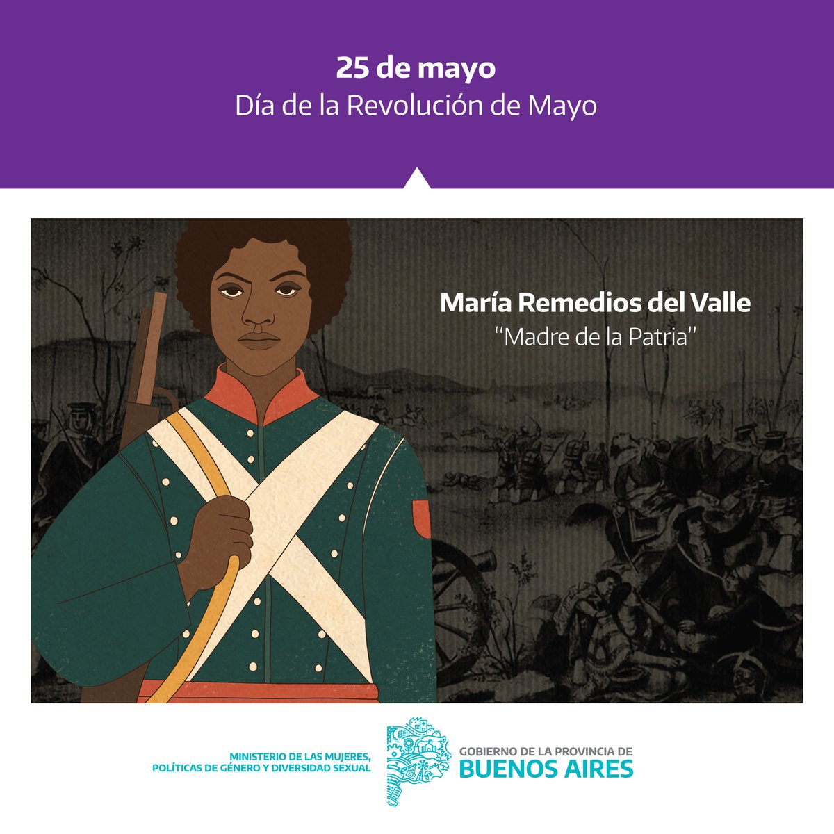 MinMujeresPBA's tweet photo. ¿Dónde estaban las mujeres en la Revolución de Mayo? ¿Qué roles ejercieron? Fueron muchas y de todos los sectores sociales las que participaron activamente. Entre las más destacadas está María Remedios del Valle, la Parda, considerada la “Madre de la Patria”.
#VivaLaPatria https://t.co/QoRwSXsAj8