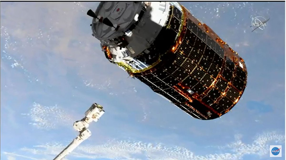 agileachieve's tweet photo. #Final #HTV9 mission for @JAXA_en thank you @Astro_SEAL thanks @NASA @roscosmos & #CanadaArm2 in completing an important chapter in #Space history from #Japan capture confirmed at 1314gmt @itu @HouseofCommons @UKHouseofLords https://t.co/fKnlInKpOt