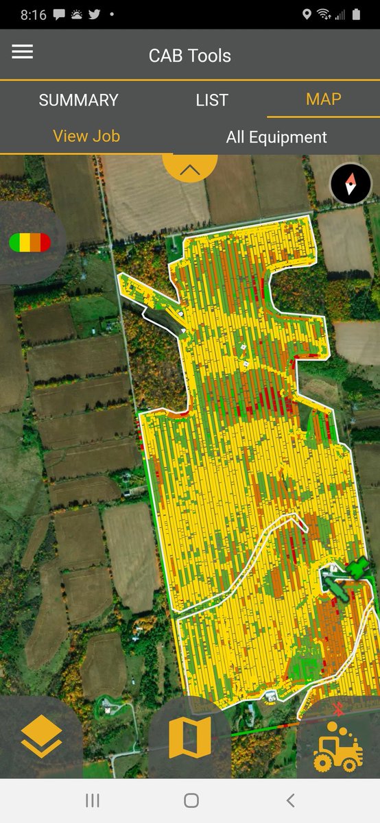 burnhamfarms's tweet photo. Filling up last night before the 1.5 in storm over night. And fuel usage map of that field. Red is like 25ga/hr, green would be under 10. Neat https://t.co/hX44rZbTRs