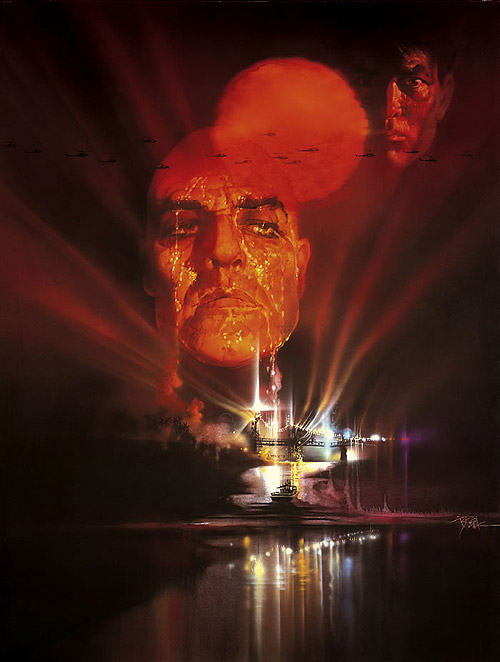 Apocalyse Now, 1979. Art: Bob Peak.This could be put in the classics to be fair. I just wanted to remark on the heat from the reds and the soft airbrushing gives a real haze that happens to really translate to what you get when watching the film; a muggy, intense trip down river
