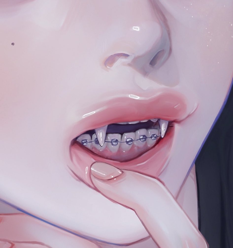 1girl solo close-up teeth mole lips open mouth  illustration images