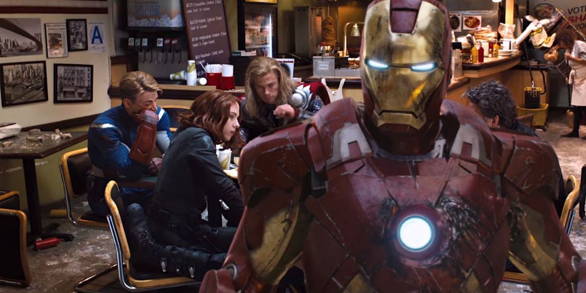 ScoopEday's tweet photo. #TheAvengers' post-credits shawarma scene is among the MCU's best stingers, but it wasn't shot until the day after the movie's world premiere - and the idea itself was inspired by an earlier line improvised by Robert Downey Jr:  https://t.co/iXRYhgIeI2 https://t.co/OcrMPigEBQ https://t.co/mYbxkdyLqv