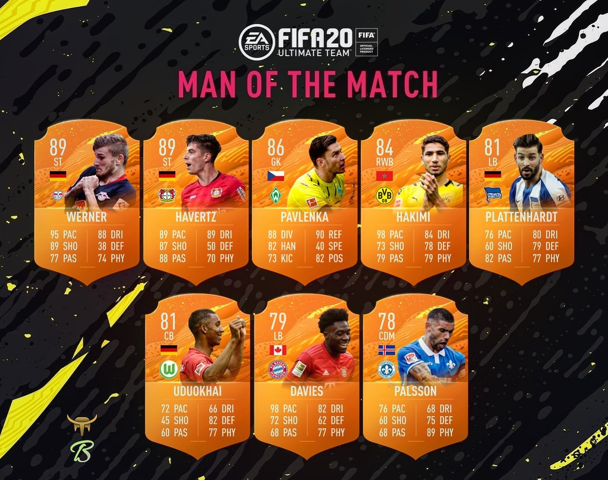 TheBulTrader's tweet photo. #MOTM prediction featuring:

🇩🇪 Werner
🇩🇪 Havertz
🇨🇿 Pavlenka

Join my Discord server! https://t.co/5hP931FetD

#FIFA #FIFA20 #FUT #FUT20 #FIFAUT #FIFAUT20 #FUTTrading #IconSwaps #FUTChampions #TOTWMoments #TeamOfTheSeason #TOTS #TeamOfTheSeasonSoFar #TOTSSF https://t.co/Y26rU0OQsw