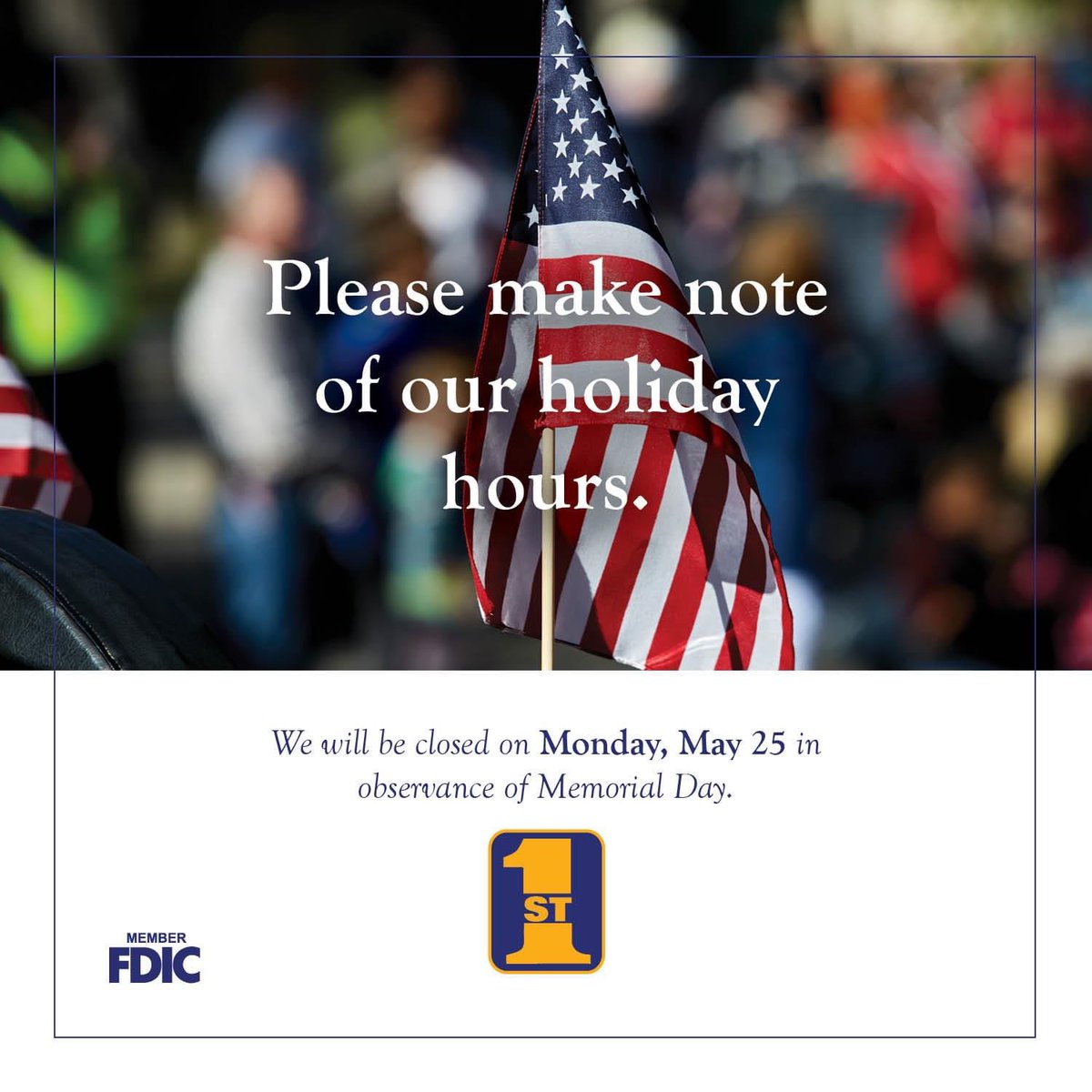 FCBPontotoc's tweet photo. Please remember that we are closed today in observance of Memorial Day. With Online &amp; Mobile Banking and 4 convenient ATMs - your finances are always convenient and accessible! Visit https://t.co/7kxqkWzjbN to learn more. https://t.co/JtJ9gEnzfm