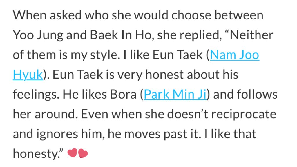 kim go eun was asked about her co-stars character in the webtoon drama “Cheese in the Trap” They asked her. “who she would choose between the two men” and she said...Lee Min Ho, we all know that u r always honest in everything. #KimGoEun  #LeeMinHo  #TheKingEternalMonarch