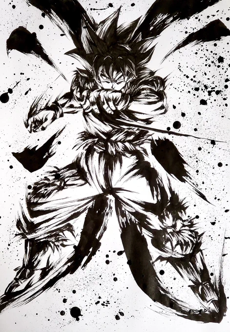 「LR孫悟空 身勝手の極意"兆"」
墨絵で描いてみました☺ 

#ドラゴンボール
#ドッカンバトル
#模写
#墨絵
#イラスト 