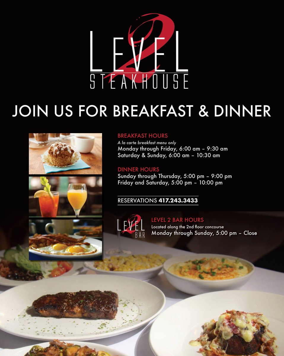 branson_landing's tweet photo. Good Morning & Happy Memorial Day! Check out Level 2 Steakhouse current hours, they are open for breakfast RIGHT NOW! I am thinking Eggs Benedict YUMMY! #mostimportantmealoftheday #alevelabovetherest https://t.co/Dpf2XGgHUw