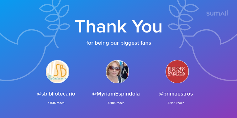 ACBJ_OK's tweet photo. Our biggest fans this week: sbibliotecario, MyriamEspindola, bnmaestros. Thank you! via https://t.co/KH3lh6WC8t https://t.co/Bg0ze1Pp8w