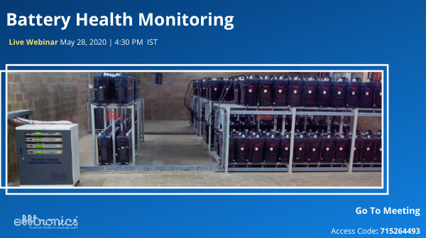 Efftronics_Ltd's tweet photo. Join live webinar on "Battery Health Monitoring System" with @Efftronics_Ltd on 28th May, 4:30 PM(IST) @ GoToMeeting Access Code: 715264493
Join here: https://t.co/IJ5oNc2SeY

#smartcitysolutions #smartenergy #environmentalmonitoring #energymanagement #batteryhealthmonitoring https://t.co/IZKpduvQ9w