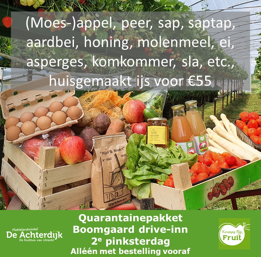 Quarantainepakket: Producten direct van 8 boeren
Boeren worden getroffen door de huidige crisis. <a href="/deAchterdijk/">Plattelandwinkel</a> levert nu bijna niet aan bedrijven/horeca. Export is onzeker. Bloemen worden gedumpt. Events zijn geannuleerd. Daarom deze drive-inn
Bestel: bit.ly/2zsIlNg