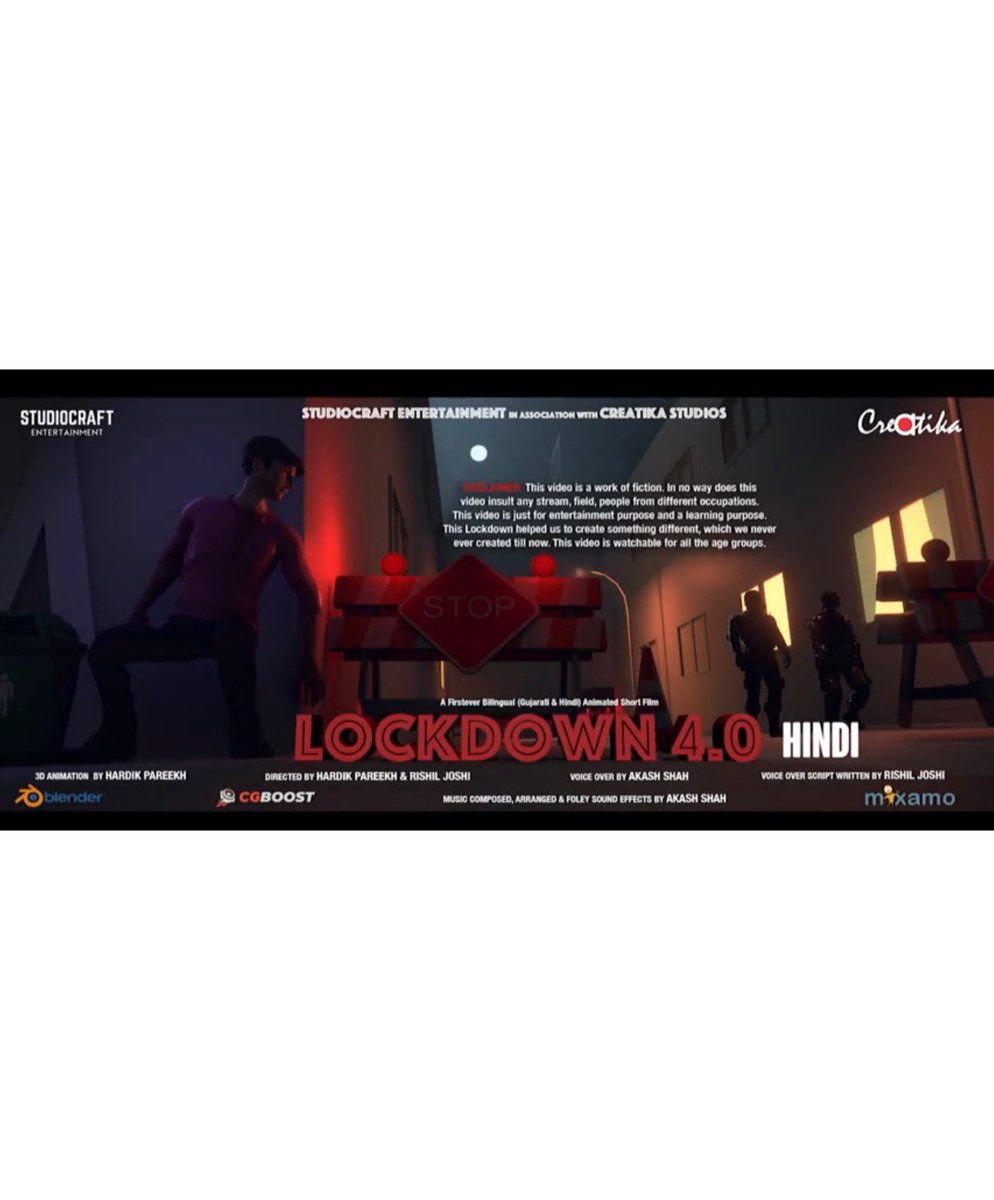 AkashShah26's tweet photo. https://t.co/miv3DnlQLg
3D animation film Lockdown 4.0 released.

3D animation :Hardik pareekh

Original BGM and Voice over : Akash shah

Script : Rishil joshi

@PMOIndia @narendramodi @AmitShah @vijayrupanibjp @Nitinbhai_Patel https://t.co/rW0OljJ8iy