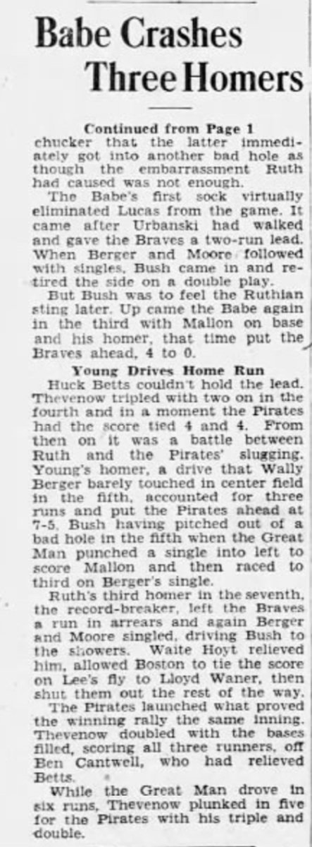 85 years ago (5/25/35):  #Pirates beat Boston  #Braves, 11-7; Babe Ruth hits three home runs.  #LetsGoBucs