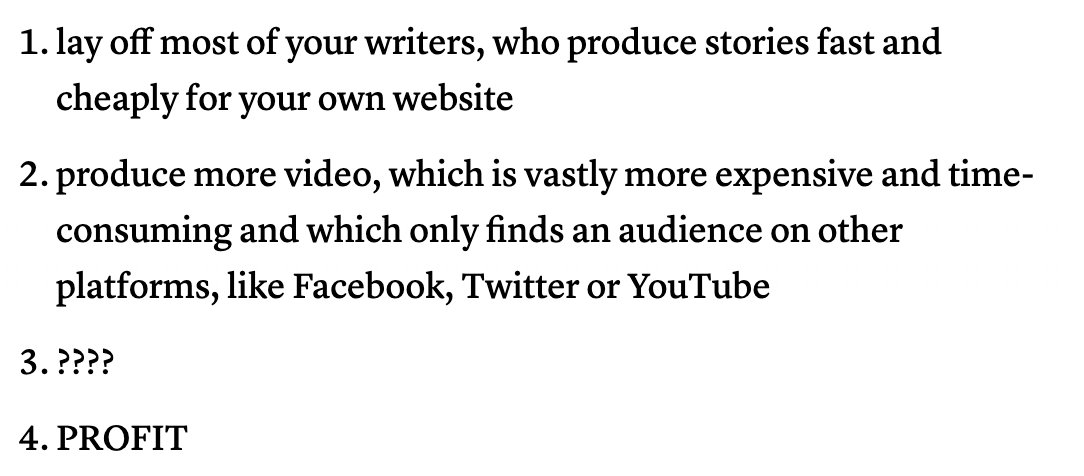 As  @moorehn memorably put it:  https://www.cjr.org/business_of_news/pivot-to-video.php