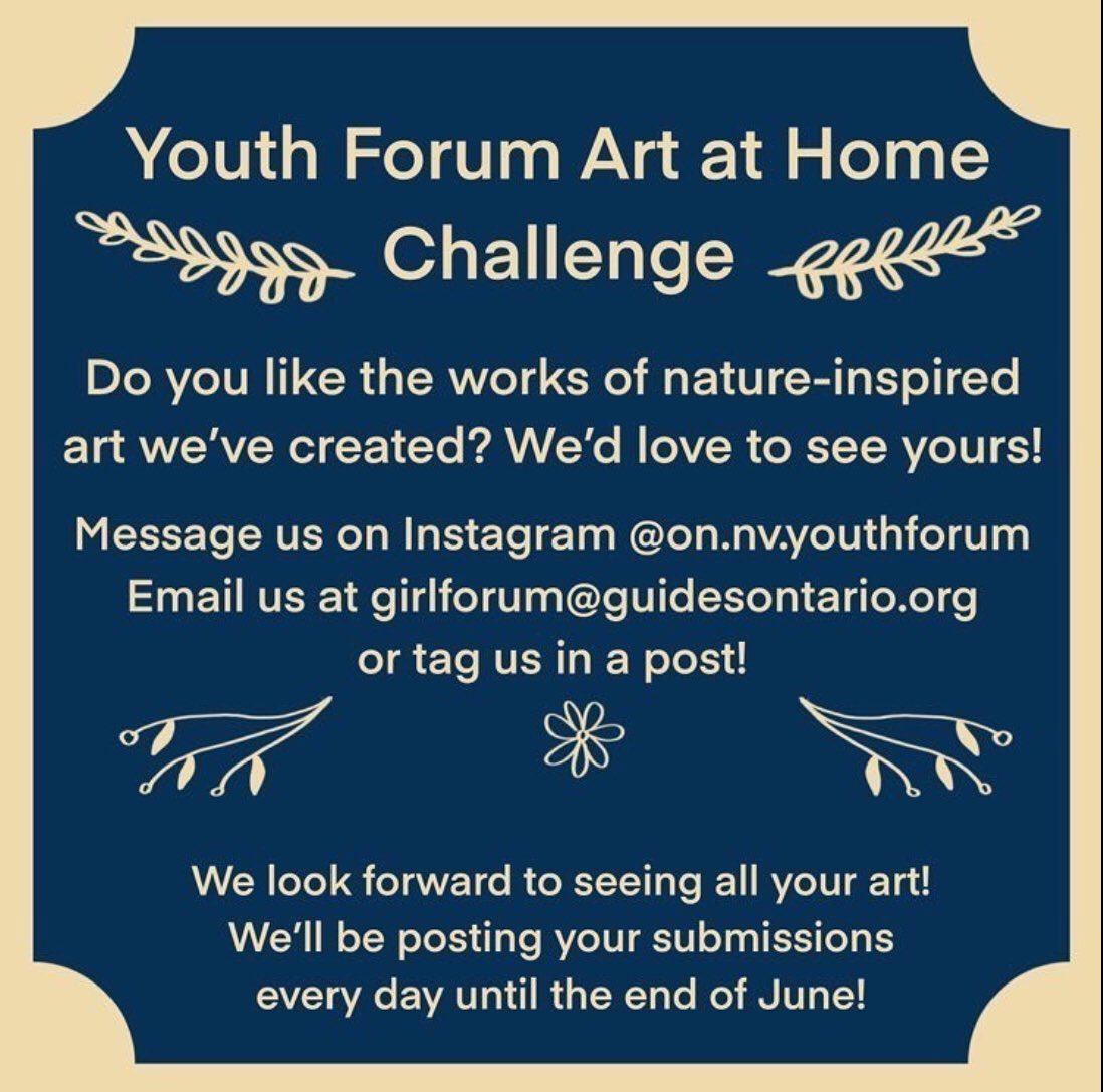GGCOrangeville's tweet photo. Calling all budding artists! Here is a new and fun challenge put out by the Ontario & Nunavut Youth Forum. @girlguidesonnv #ArtStudio #ExperimentandCreate #creative https://t.co/oXRnrWgd88