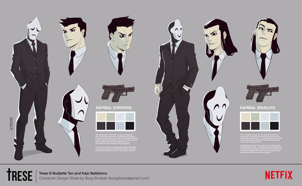 borgdraws's tweet photo. While we’re all waiting for the upcoming #Trese animated series on Netflix, I did my own character sheets for fun. Here’s my version of Trese with the twins, and Maliksi.

TRESE by @Budjette Tan and Kajo Baldisimo #fanart #artph #komiks https://t.co/Z6H0ehTkfI