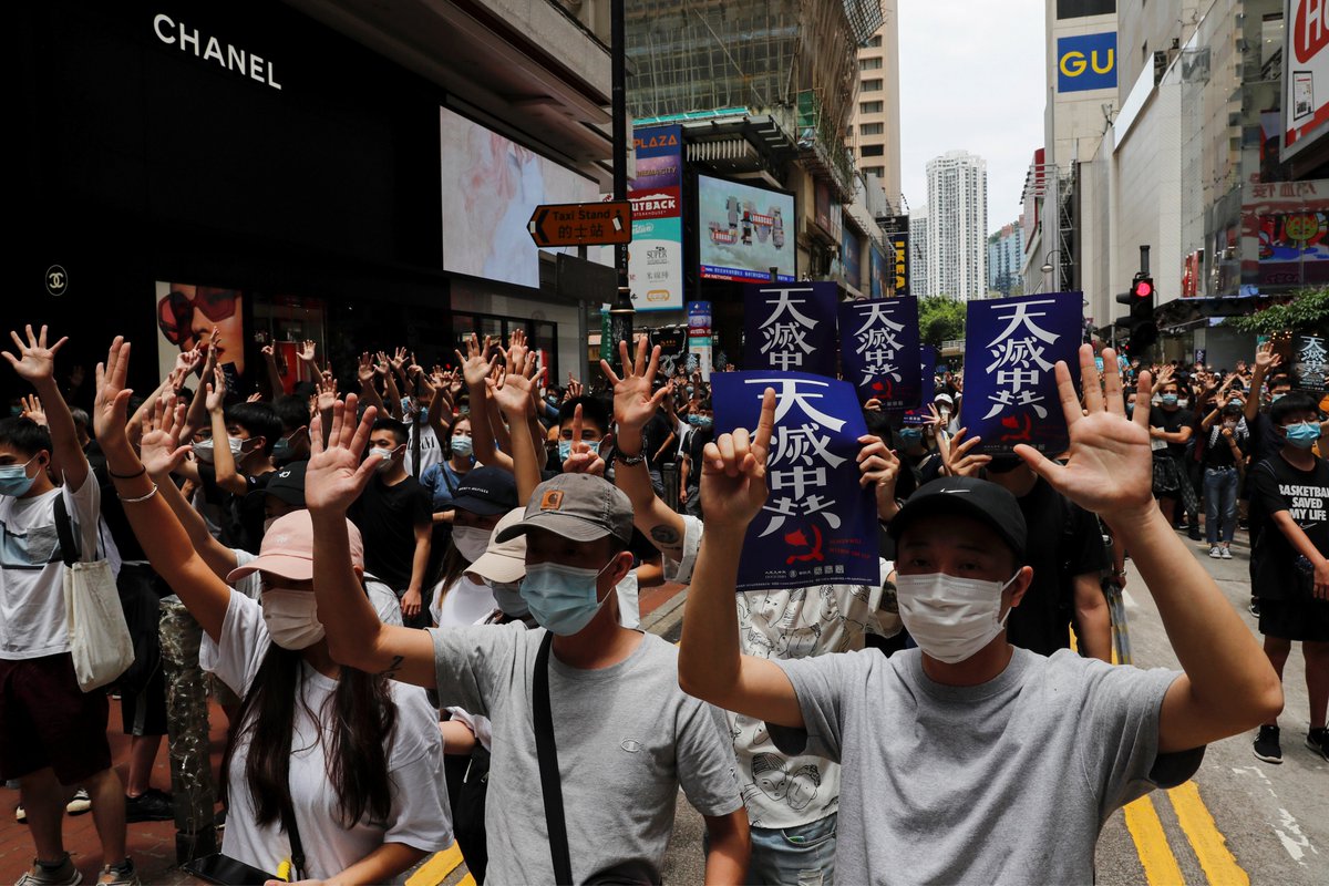 ajplus's tweet photo. Thousands of pro-democracy protesters rallied in Hong Kong, against China’s plans to impose national security laws on the city.

Police fired tear gas and a water cannon at crowds, and arrested at least 180 people. https://t.co/pOyJ5D9U8f