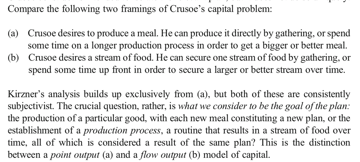 It's all well and good to talk about capital theory in terms of plans. But there are at least two ways of conceptualizing production plans, and one of them gets you into analytical trouble later.