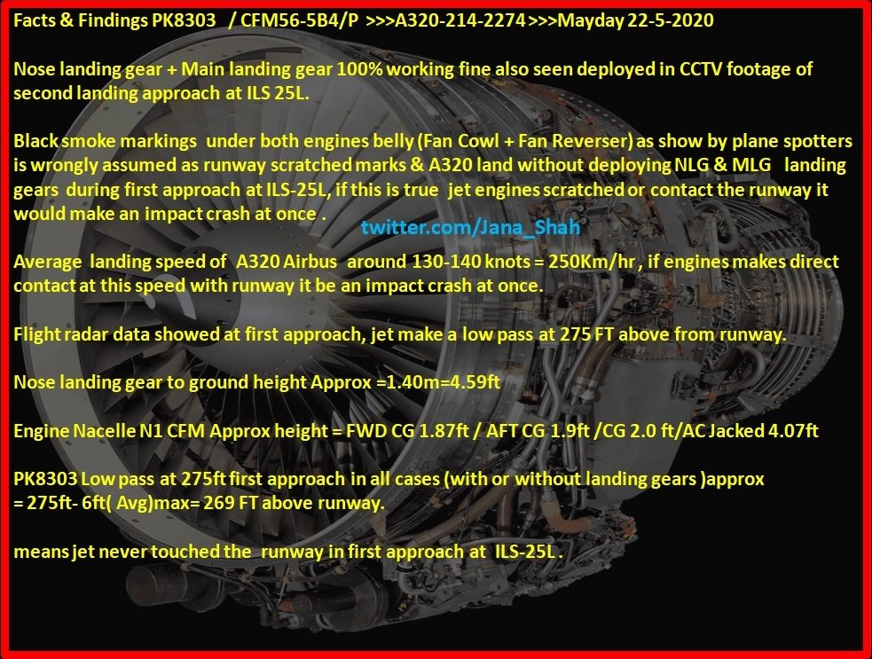 Fact finding/Observation:Based on Eyewitness/CCTV/Tech documents  #PK8303  #PIAJet jolted 03 times:Witness statement >>> Severe Engine Damage Events CFM56-5B4/P=HIGH FELT VIBRATION N1+ Loud bangs+observed black smoke marks around both engines belly (FanCowl+Fan Reverser area)[1]