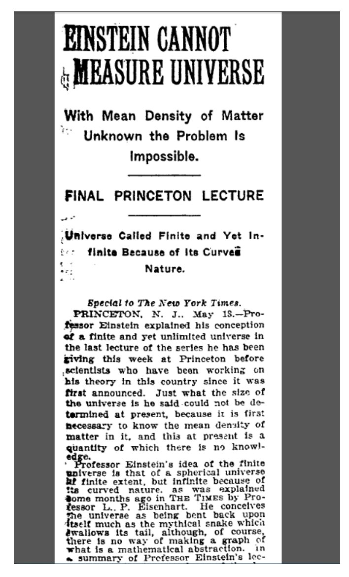 But too little was known in 1921 about the size of the Milky Way and the statistical properties of its stellar population, and Einstein concluded that the average mass-density in the universe was "a quantity of which there is no knowledge"  https://www.nytimes.com/1921/05/14/archives/einstein-cannot-measure-universe-with-mean-density-of-matter.html