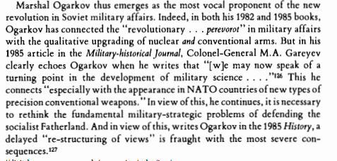 Indeed, Soviet military leaders became aware in the late 70s and early 80s that a new "revolution in military affairs" was afoot, and they were on the losing side of it. 11/ https://digital-commons.usnwc.edu/nwc-review/vol39/iss4/3/