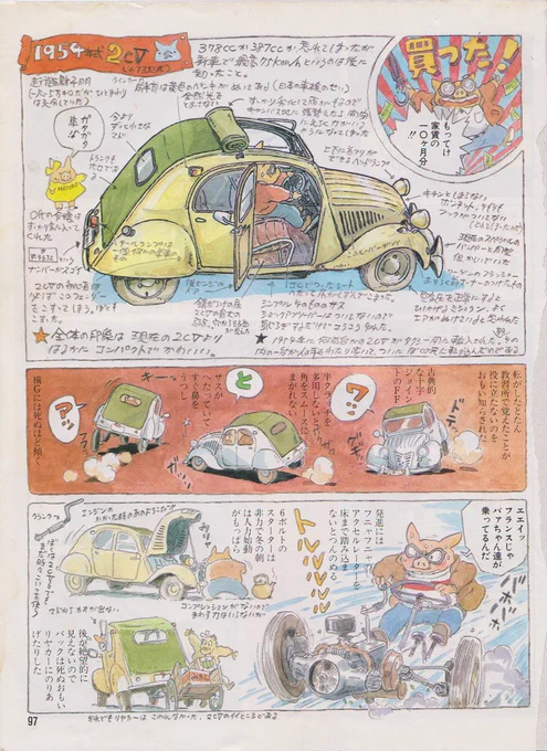 なお、『カリオストロの城』を制作していた当時、宮崎さんはシトロエン2CV、大塚さんはフィアット500にそれぞれ乗っていて、アニメーターはスタジオの側に停めてある2人の愛車を見ながら作画していたそうです(扱いにくい車だったようですが、気に入っていたので壊れても何度も乗り継いだらしい) 