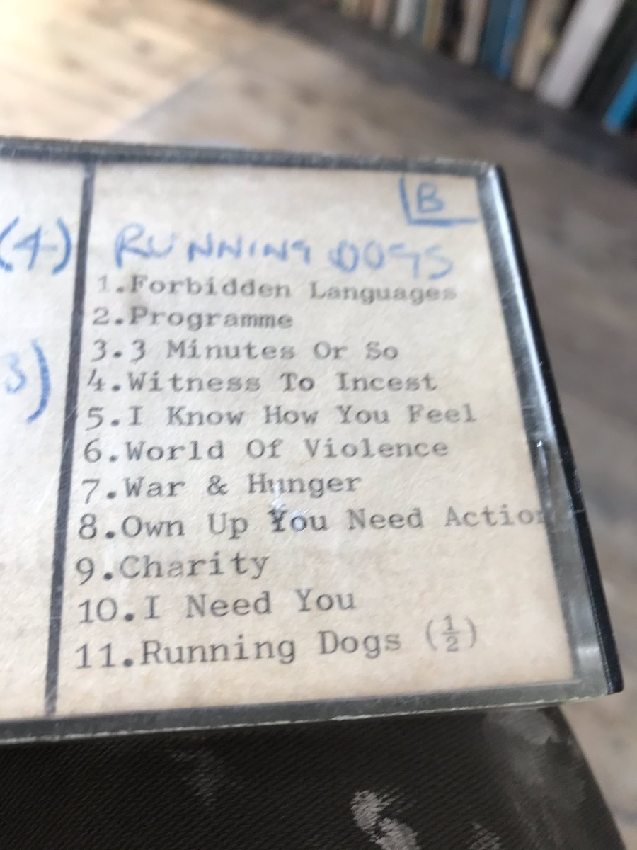 george_mckay's tweet photo. Painting my study. Clearing the shelves. Found this on tapes shelves. #longforgotten #norwichpunk #runningdogs it’s rough (probably a tape of a tape of a tape) but wow some of these songs are still great. Not heard this for er 30-40 years @UEAGighistory @EASTZONEinfo https://t.co/YZid6Vca9G