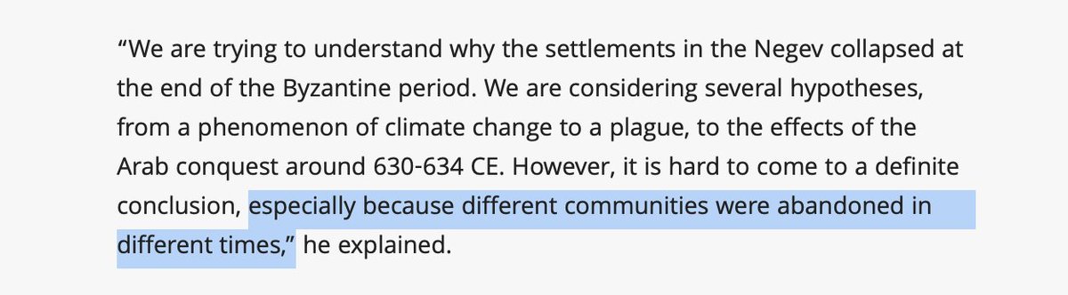 This is especially weird because in the same quote Tepper goes on to say that different Negev settlements were abandoned at different times!