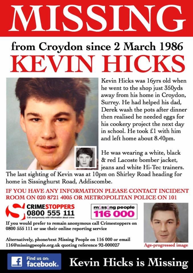 MisPersSupport's tweet photo. Kevin Hicks was 16yrs old when he went missing on 2 March 1986 from Croydon @aleandra40 #KevinHicks #IMCD2020 #InternationalMissingChildrensDay https://t.co/lQSsNBoKNA