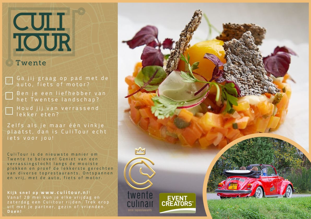 Ben jij al bekend met CuliTour? 🚗🍴
Een prachtige route door Twente met onderweg gerechtjes van 10 Twentse toprestaurants! #CuliTourTwente

Zie, hoor, ruik en proef de parels van Twente. 
culitour.nl