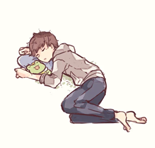 まるまって寝ていたので寂しいのかな?とおもったぴえちゃにカエールをだっこさせられたきょうじくんです 