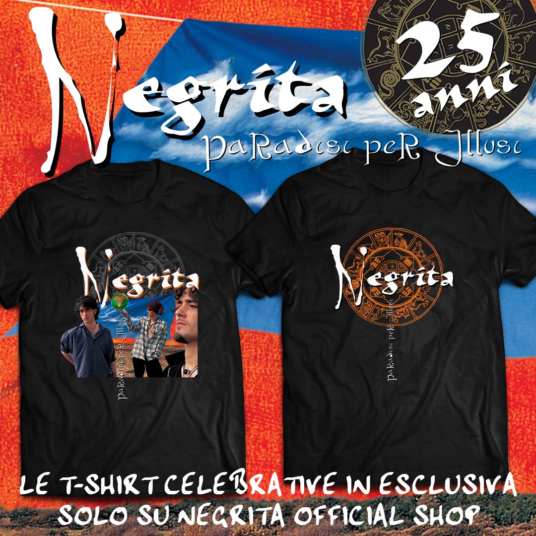 imSocialIT's tweet photo. T-Shirt celebrative per i 25 anni di #ParadisiPerIllusi in esclusiva sullo shop dei @negritaband 🔥 
👉 https://t.co/6ssW0zhwze

#NegritaBand #Ecommerce #Merch https://t.co/de0lqq6I2V