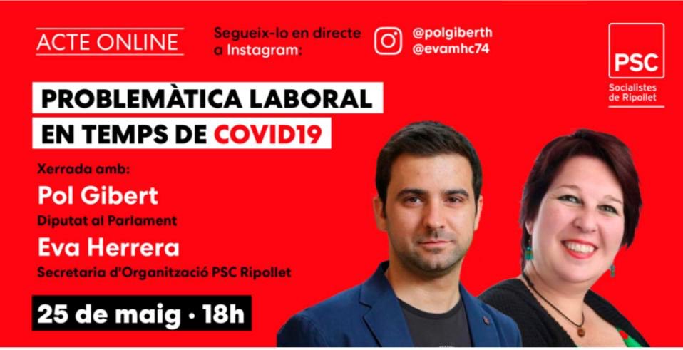 PSCSabadell's tweet photo. #actualització 📅 Aquesta tarda us convidem a l'acte On Line “Problemàtica laboral en temps de COVID19" a càrrec dels companys Pol Gibert i Eva Herrera.
📲El podreu seguir a les 18h des dels perfils d'Instagram @polgiberth i @evamhc74.
🌹#SomPSC #PSConline https://t.co/MjzAI3JyUz