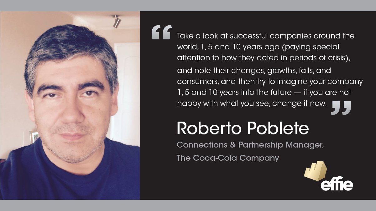 EffieAwards's tweet photo. In One Sentence: Advice for Marketers // @RobertoPobleteC, Connections & Partnership Manager @CocaColaCo & 2019 @EffieChile judge. More on the #effieblog: https://t.co/s9faadEGUH #effies #marketing https://t.co/zNkGZ6szsY