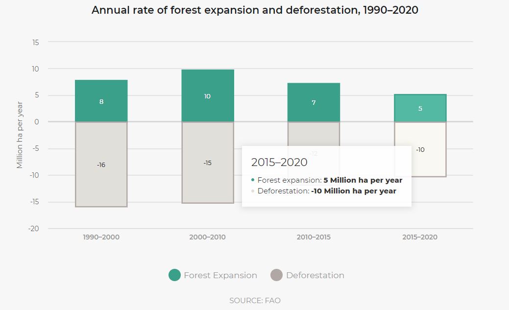 The report mentions the rate of  #deforestation is slowing down. But for the last 20 years we have lost 5 million hectares per year on average and the trend is stable.