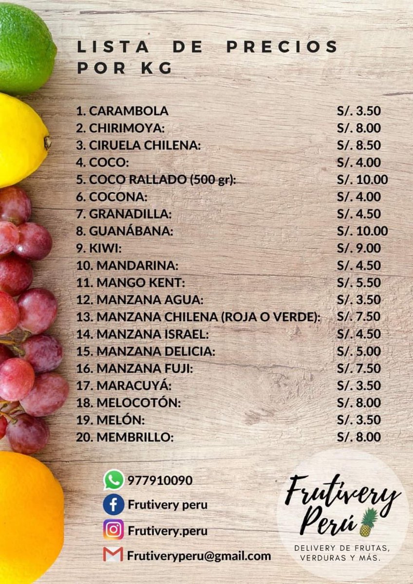 Twitter es la única red social que tengo y la uso para fines periodísticos.  Hoy haré una excepción y promocionaré (ad honorem) el emprendimiento  empresarial de mi hermano: Frutivery Perú. Ojo: Las, image size:848x1200