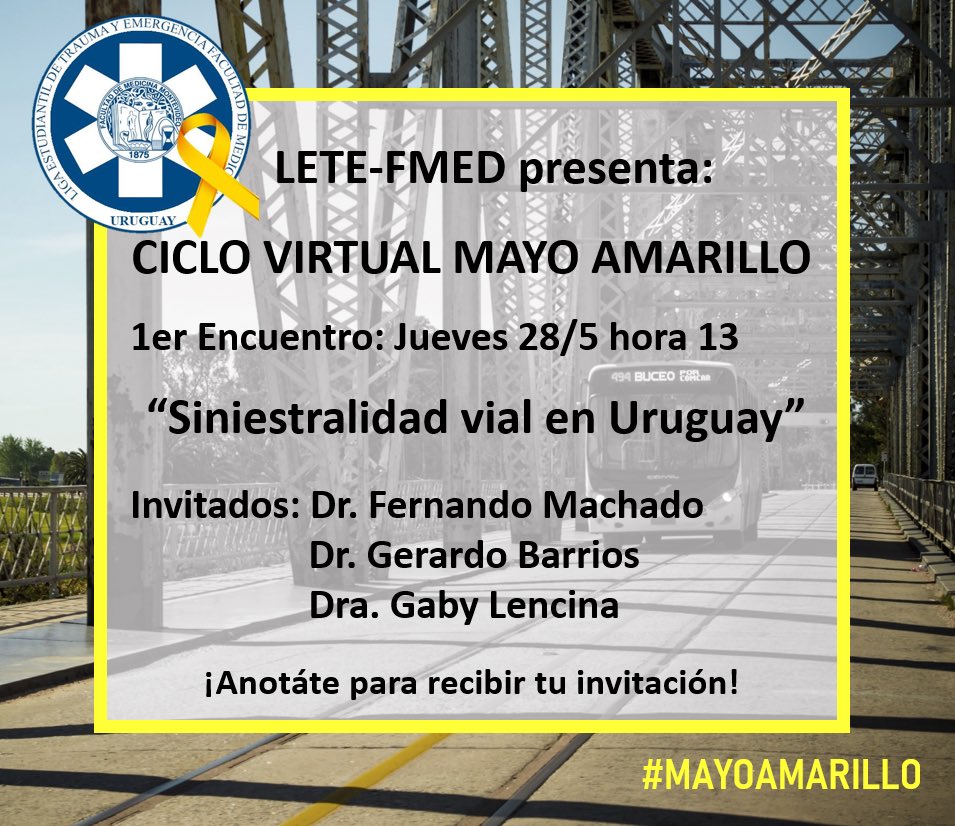 CICLO VIRTUAL MAYO AMARILLO
Para recibir la invitación: forms.gle/ot24jwxM2gkizH…
#letefmed <a href="/UNASEV/">Unidad Nacional de Seguridad Vial</a> <a href="/mayoamarillo_uy/">MayoAmarillo.com</a>